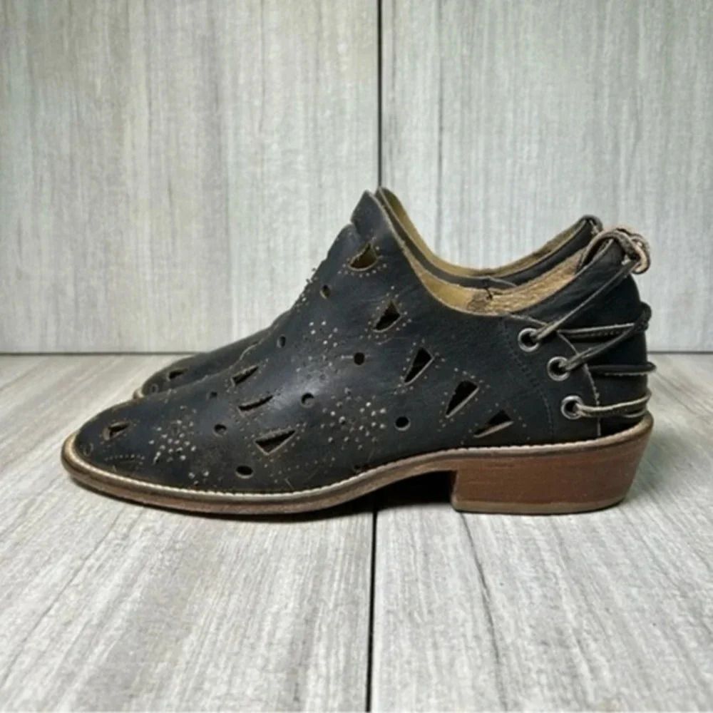 Musse & Cloud Anisse Anthropology Black Leather Ankle Shoe Booties Womens Size 7